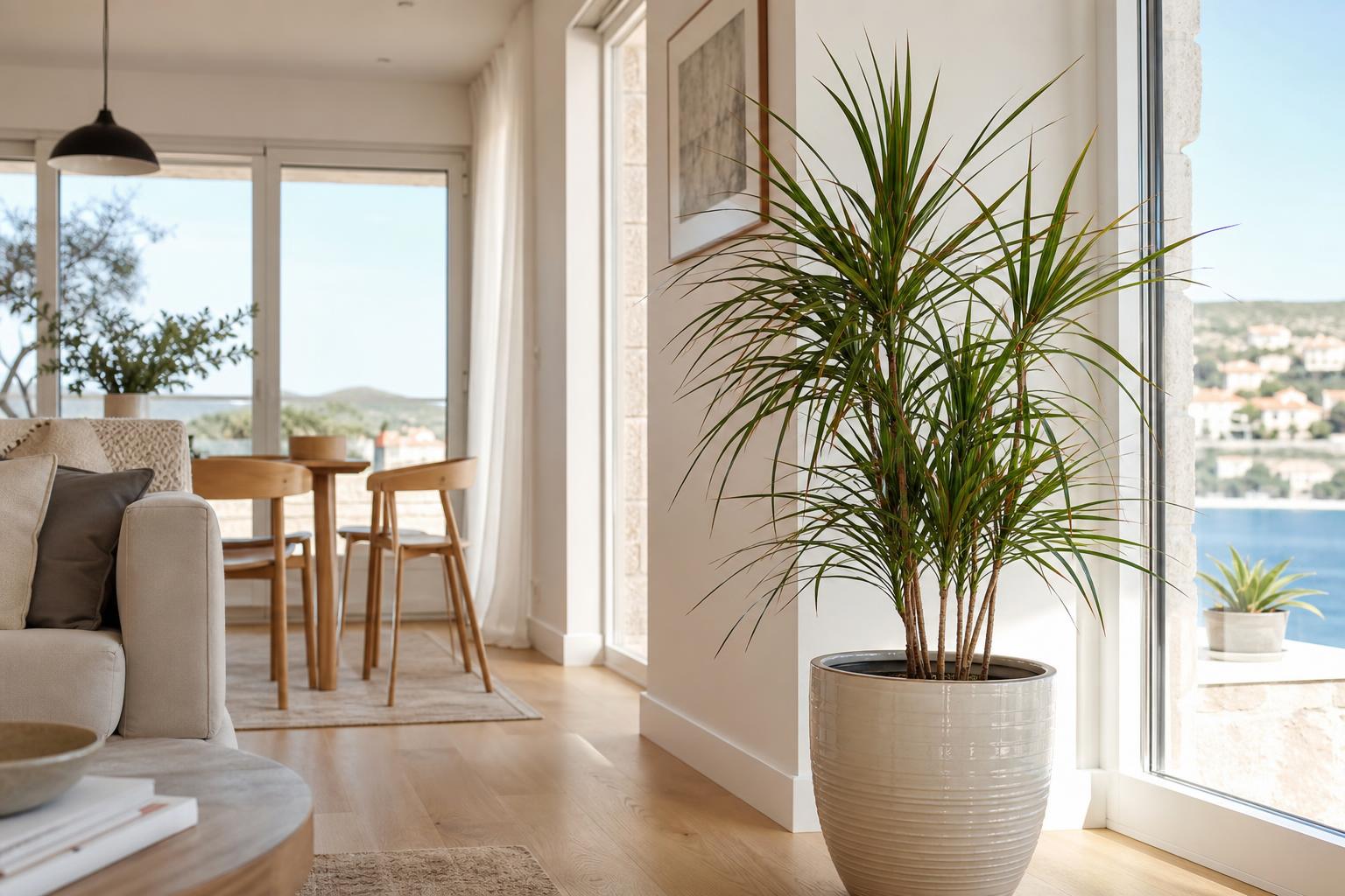 Zdrava Dracena u svijetlom domu s puno indirektnog svjetla