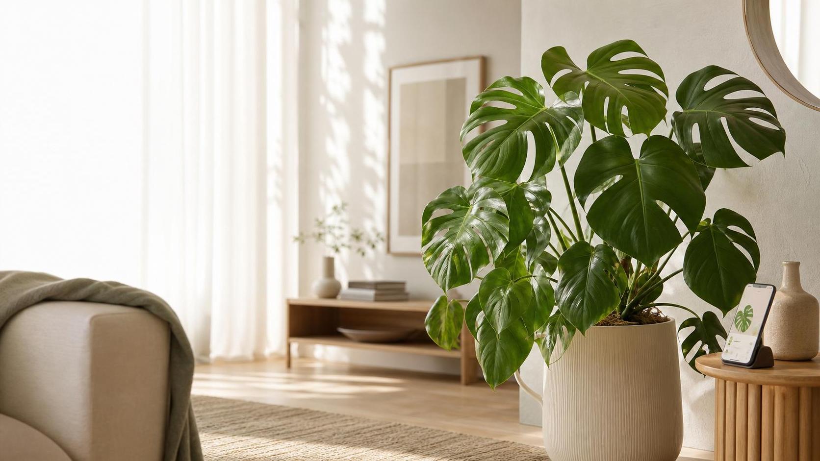 Zdrava Monstera deliciosa u svijetlom dnevnom prostoru