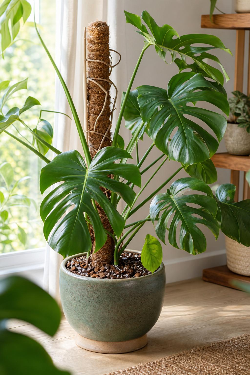 Monstera s potporom, zračnim korijenjem i prozračnim supstratom